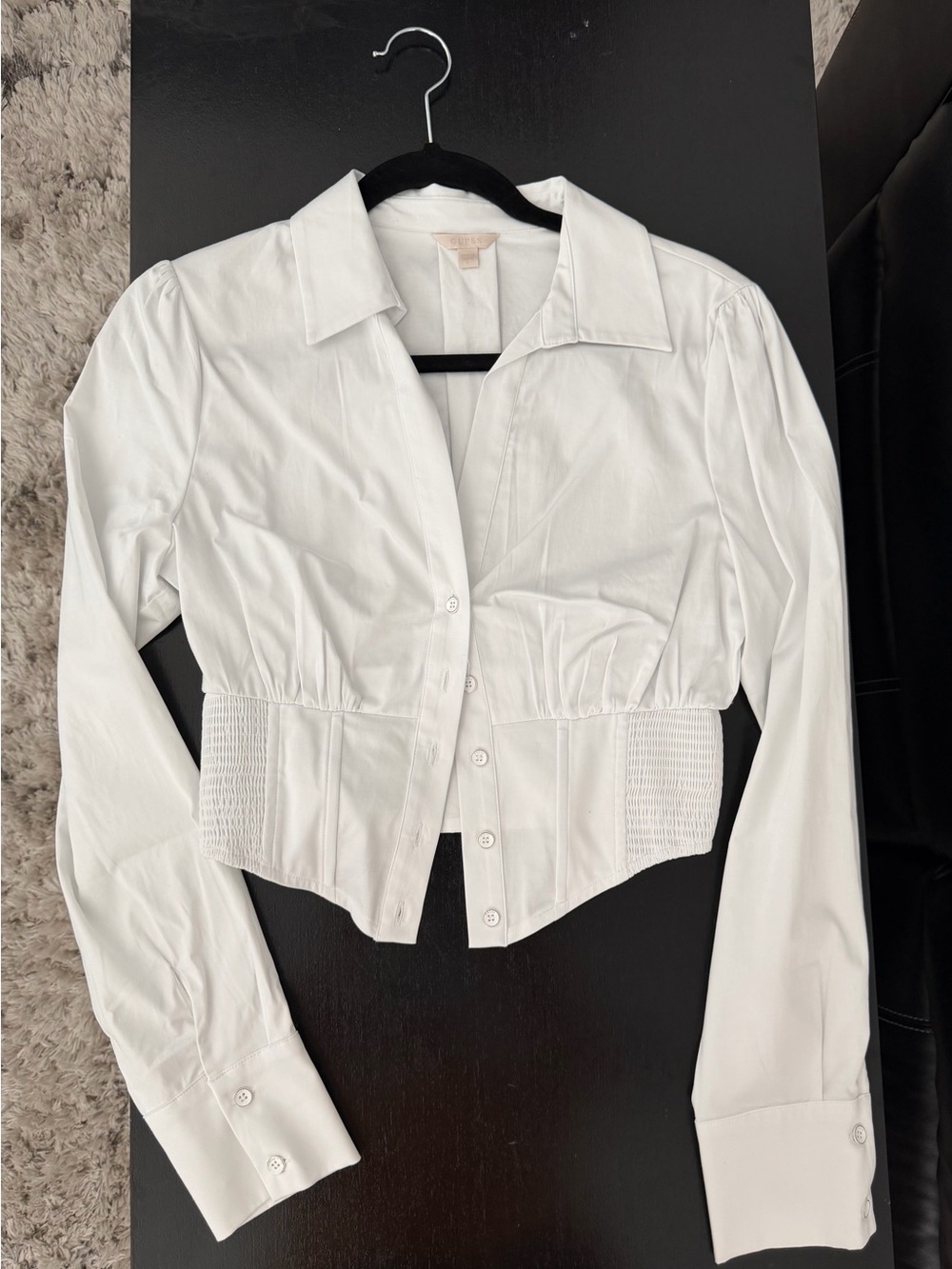 Guess White Button-Up Shirt with Black Collar Detail